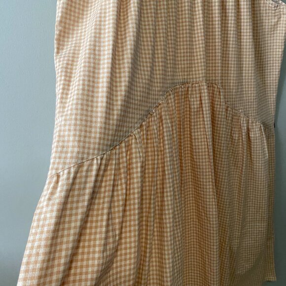 Handmade Plus Size Cotton Orange Tan Cream Gingham Elastic Straps Dress - Picture 11 of 16